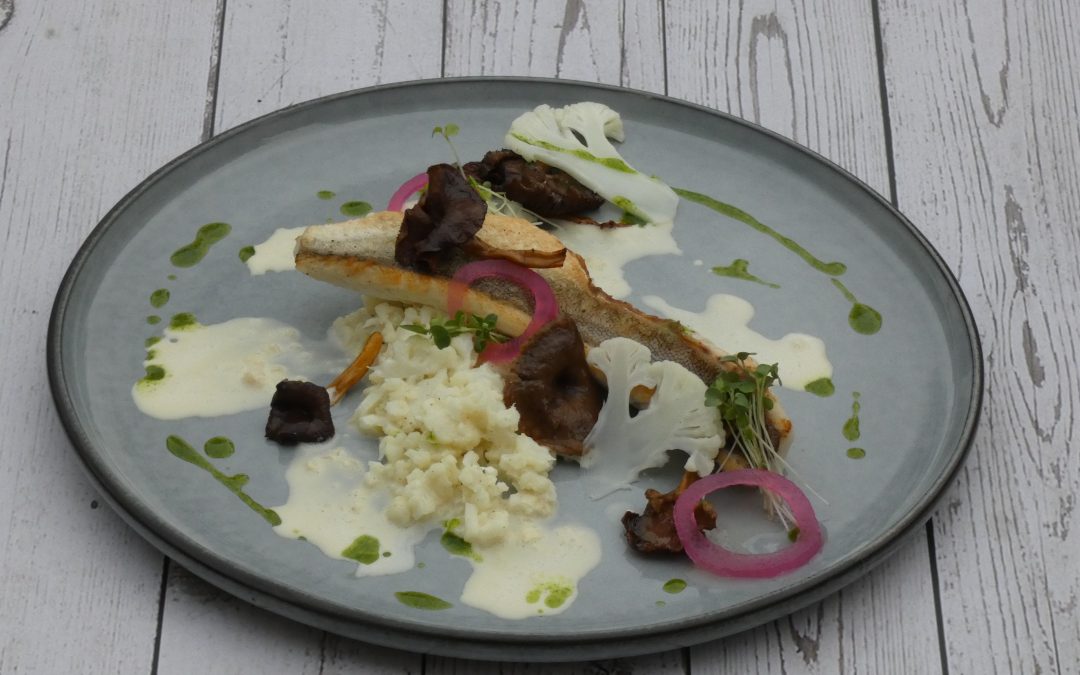 Bloemkool risotto met paddenstoelen en rode poon